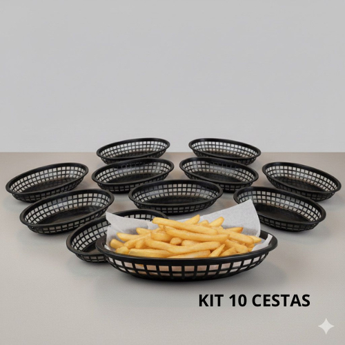 Kit 10 Cestas Oval Plástico Resistente Lanche Fritas Porções Lanchonete Restaurante Festa 2309 em Oferta na Shopee