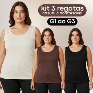 KIT 3 Blusas Regata Plus Size Moda Feminina Chique Básica Alça Larga Fresca e Elegante em Oferta na Shopee