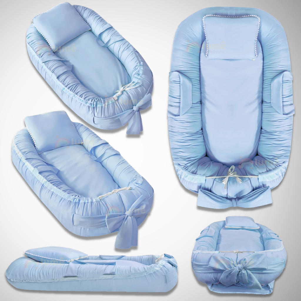 Ninho Redutor Anatomico Para Bebê Com Regulagem Cresce Com O Bebê Travesseiro Ziper Azul bebê