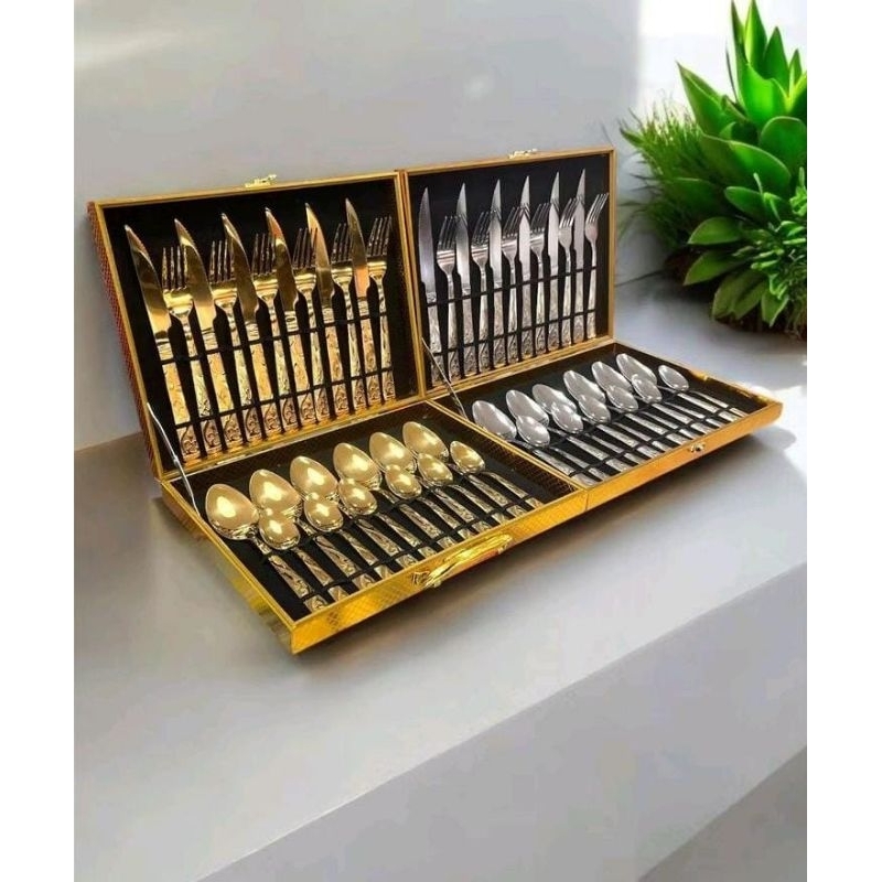 Faqueiro Kit Talher Inox Prata ou Dourado 24 peças