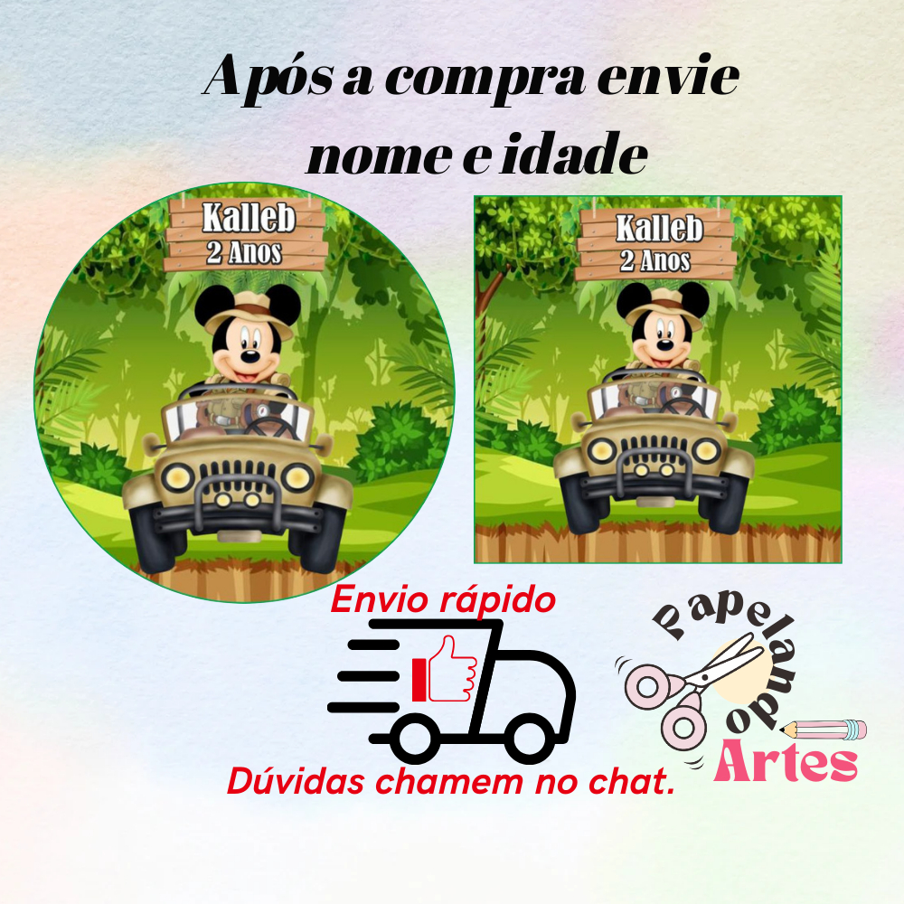40/60/100 Adesivos Mickey Safari MOD.01 Personalizados Para Festa 5x5 S/Recorte (Envio rápido) em Oferta na Shopee