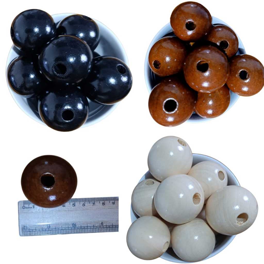 Bola Contas Miçanga Madeira 50mm c/5und em Oferta na Shopee