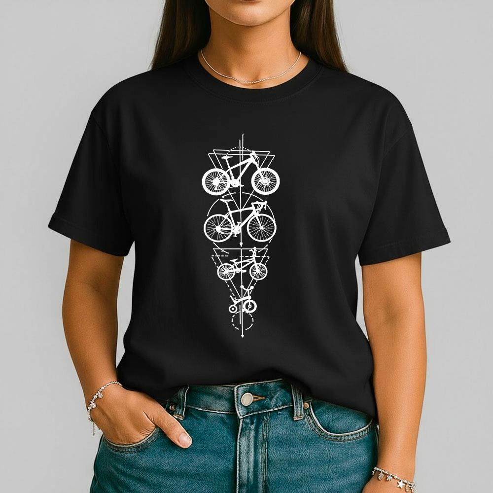 Camiseta Feminina  100% Algodão Bicicletas Arte Geométrica Estampa Ciclismo Camisa Casual Dia A Dia em Oferta na Shopee