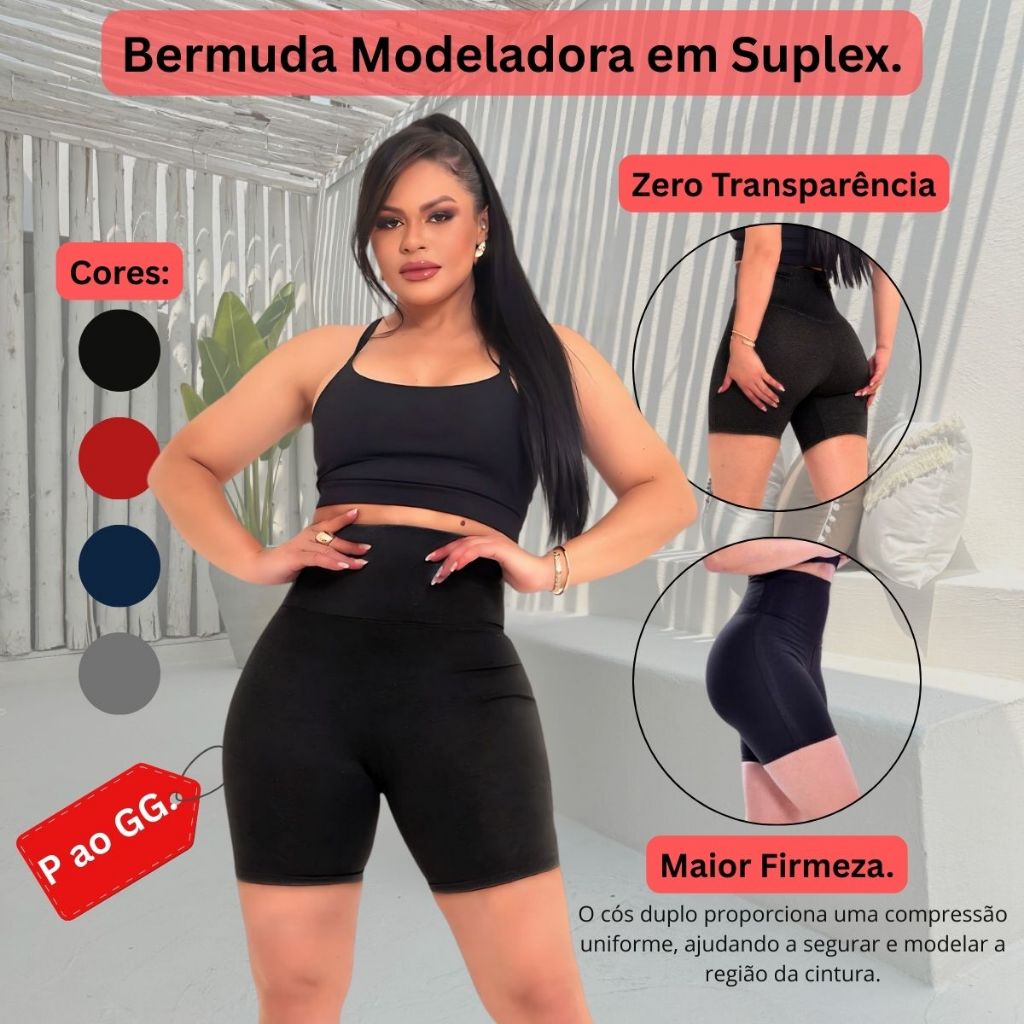 Bermuda Feminina Modeladora Cós Super Alto Em Suplex Disfarça Barriga Treino Academia Esporte Fitness em Oferta na Shopee