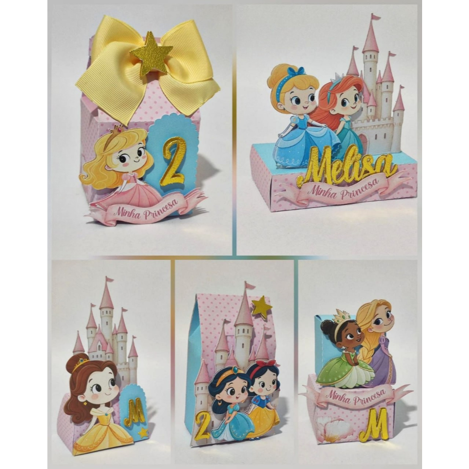 KIT CAIXINHAS PERSONALIZADAS PRINCESAS - LEMBRANCINHAS PARA FESTA - ENVIO DESMONTADO