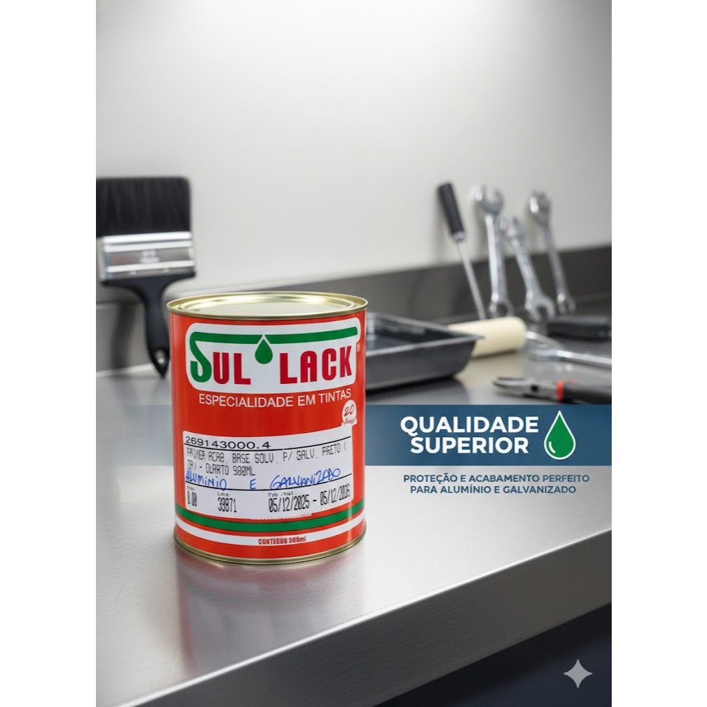 Tinta Esmalte Sintético Alumínio Galvanizado direto na ferrugem Fundo Acabamento 900ml/3,6L SulLack