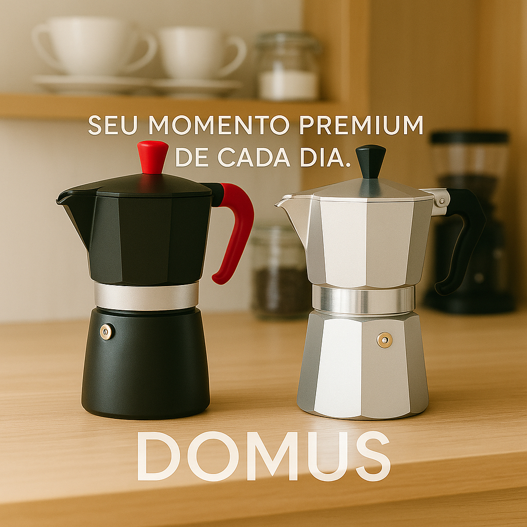 Cafeteira Italiana Alumínio Preta 6 Xícaras Aço Decorada Top Cafeteira Rápida