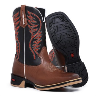 Botas Texanas Masculina Jumper Country Bordado Texana Mateira Butina Roça Bico Quadrado Cano Medio
