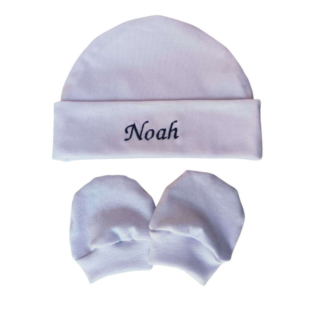 Kit Touquinha Personalizada e Luvas RN Saída Maternidade Para Bebê Bordado em Oferta na Shopee