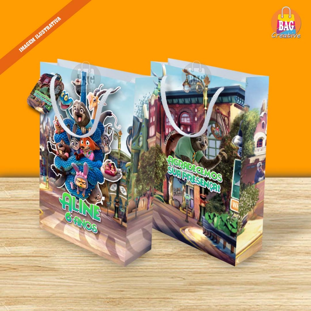 Sacolinha Personalizada Zootopia 2 Lembrancinha Festa Aniversário Infantil