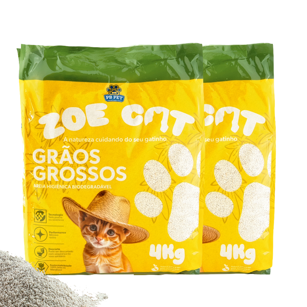 Areia Grossa ZoeCat 4kg Biodegradável 100% Mandioca Natural Para Ultra Aglutinante Gatos em Oferta na Shopee