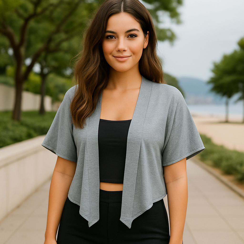 Blusa Cropped Manga Curta Aberta Leve Soltinha em Viscolycra