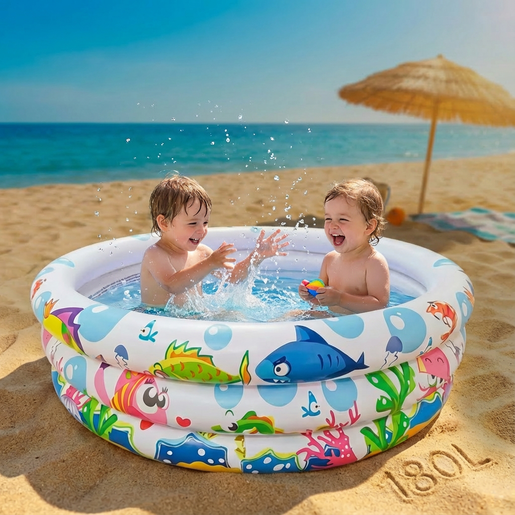 Piscina Infantil 100L/180L Redonda Inflável Àgua e Bolinhas Fundo do Mar