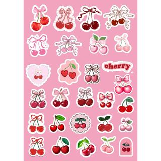 Kit 28 Adesivos Cerejas– Impressos em Papel Adesivo para Journal , Scrapbook, Aesthetic para Caderno