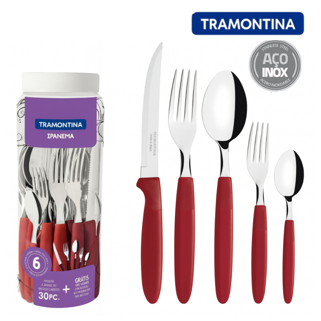 Faqueiro Inox Tramontina Ipanema Garfo Faca Colher 30 Peças + Pote em Oferta na Shopee