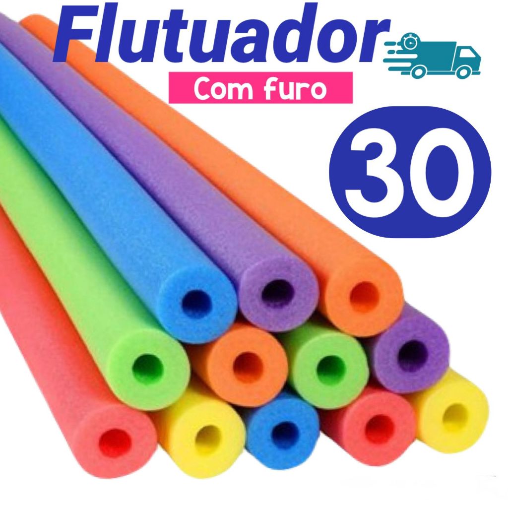 Kit 30 Unidades Boias Espaguetes Macarrão Flutuador Para Piscina Praia Hidromassagem Com FURO
