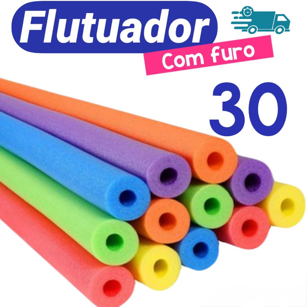 Kit 30 unidades Boias Espaguetes Macarrão Flutuador Para Piscina Praia Hidromassagem Com Furo em Oferta na Shopee