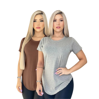 Kit 2 Blusinha Feminina Long Line Academia Basica Promoção em Oferta na Shopee