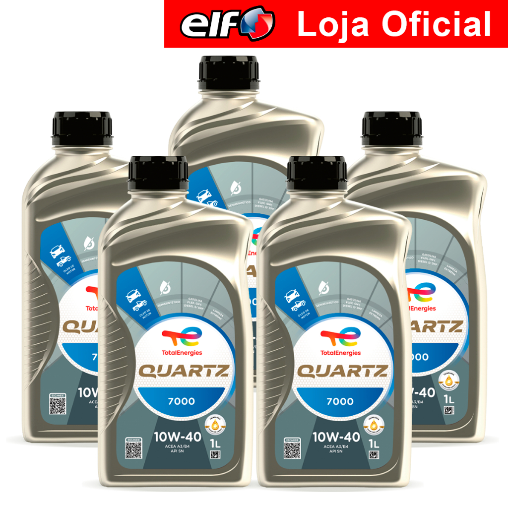 Kit 5 Óleos Semi Sintético 10W-40 Quartz 7000 ACEA A3/B4 e API SN TotalEnergies em Oferta na Shopee
