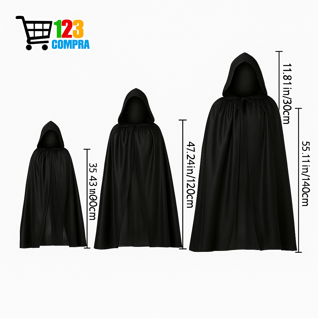 Capa com capuz preta de Halloween, Acessórios de Cosplay, Fantasias de Máscaras