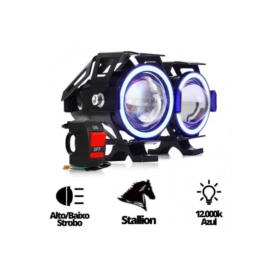 Kit 2 Farol Grande Milha U7 BRANCO Olho Anjo Led Angel Moto Carro Strobo BOTAO DE BRINDE em Oferta na Shopee