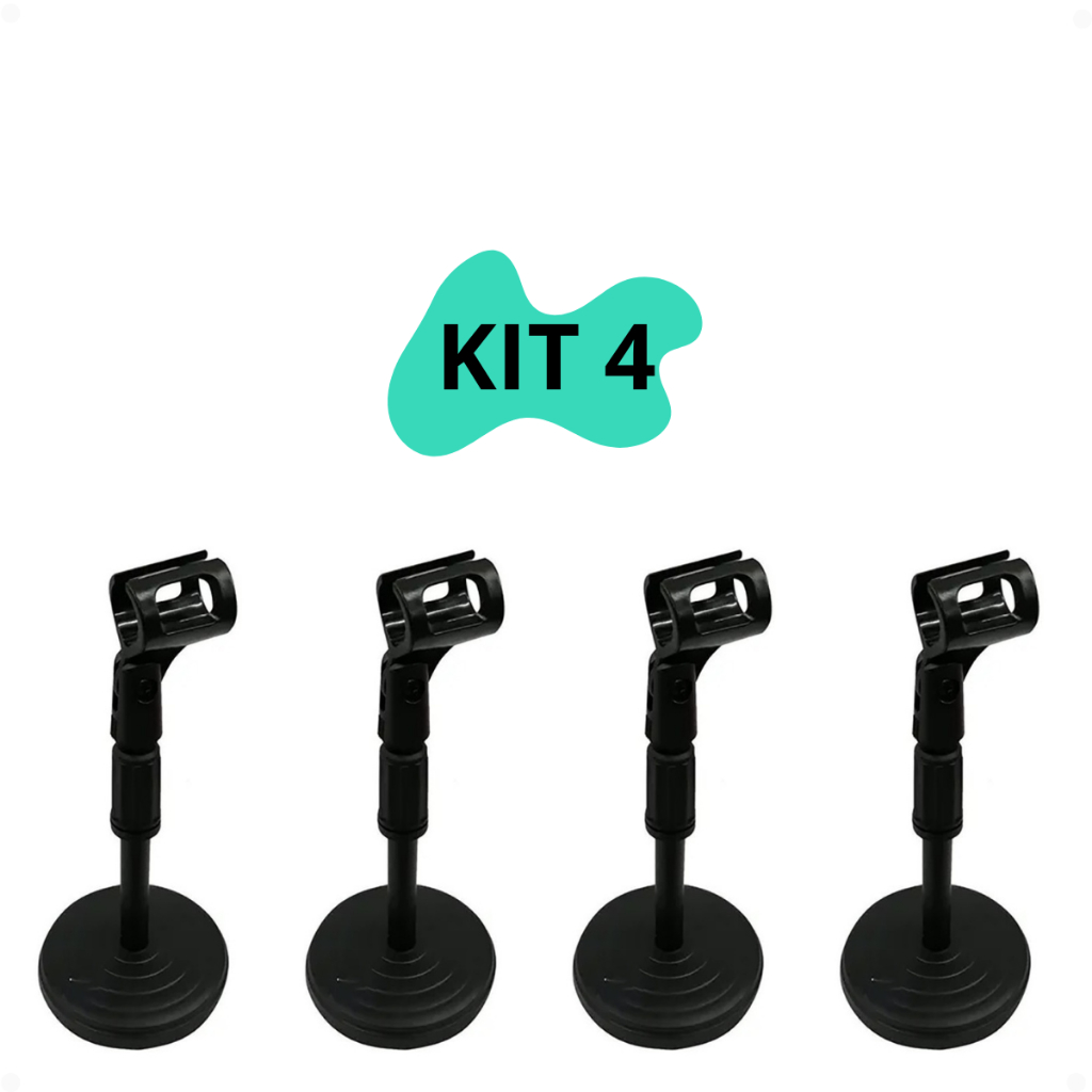 Kit 4 Suporte Pedestal de Mesa para Microfone Studio Rádio tripe Podcast portátil desmontável