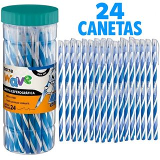 Caneta Esferográfica 1.0mm Pote 24 Unidades Tipo Wow Spiro Cor Azul Corpo Colorido Escolar Escritório