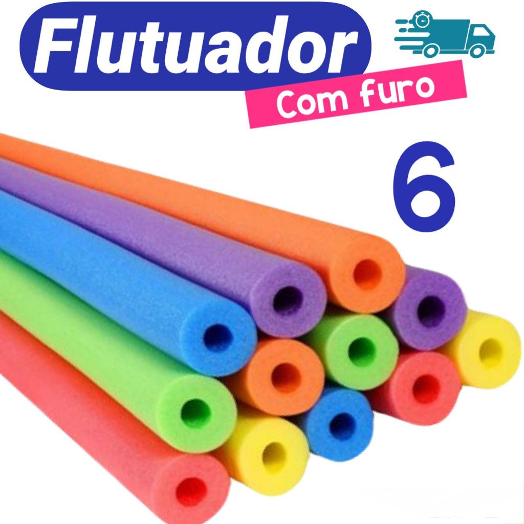 Kit 6 Boias Espaguete Flutuador com Furo – Macarrão para Piscina, Praia e Hidro em Oferta na Shopee