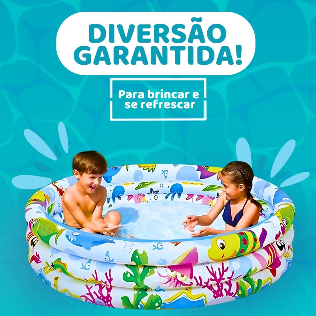 Piscina Infantil Inflável 180L | 100L Brincadeira Segura Redonda Àgua e Bolinhas Fundo do Mar