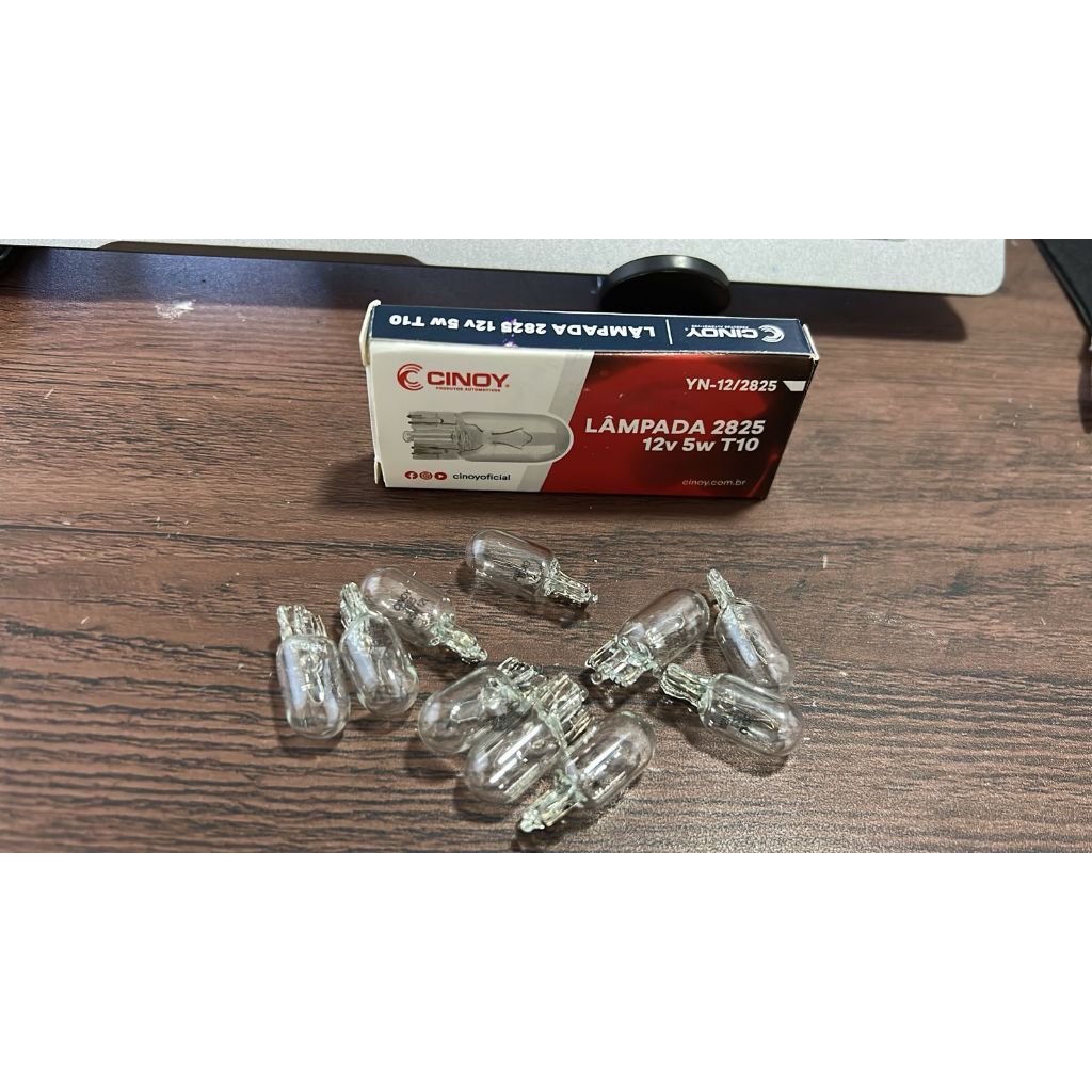 CAIXA COM 10 LAMPADA  MINIATURA 2825 T10 12V / 5W 3000 CAMARAO T10 CX COM 10 UNIDADES CINOY