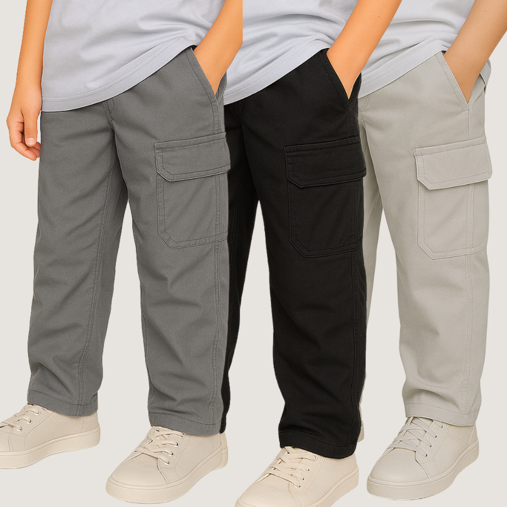 Calça Cargo Infantil Masculina Menino Sarja 100% Algodão Escolar Casual Confortável Moda Juvenil Tamanhos 10 ao 16