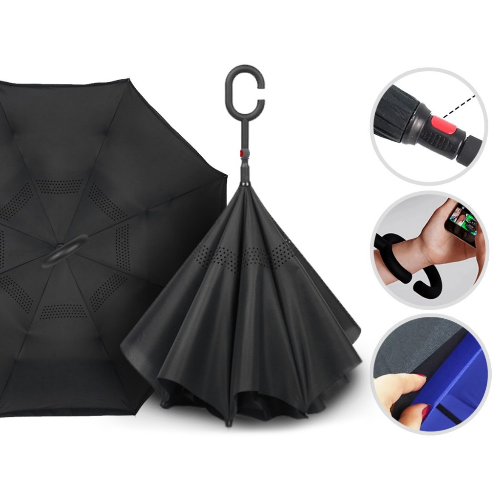 Guarda Chuva Invertido Com Cabo Curvo Emborrachado Duplo Sombrinha Abre Fecha Tecido Estampado 120cm em Oferta na Shopee