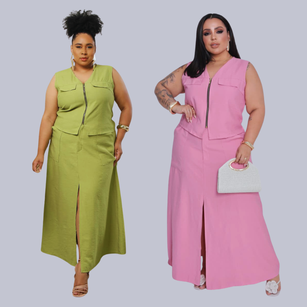 Conjunto Mariana Plus Size tecido Sensorial Marrant Premiun blusa e  Saia longa em Oferta na Shopee