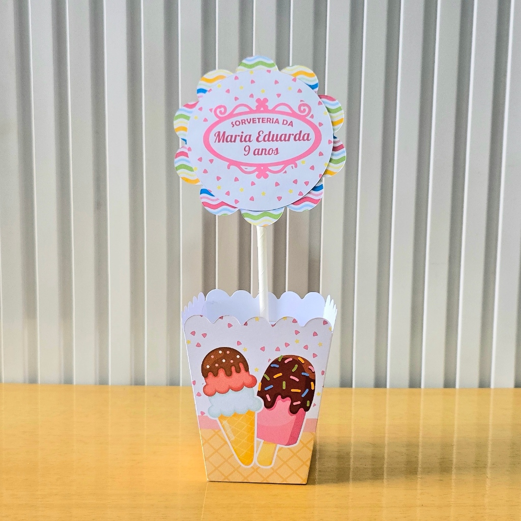 Centro de Mesa Personalizado Sorveteria - Cachepot Sorvete - Lembrancinhas para festa infantil
