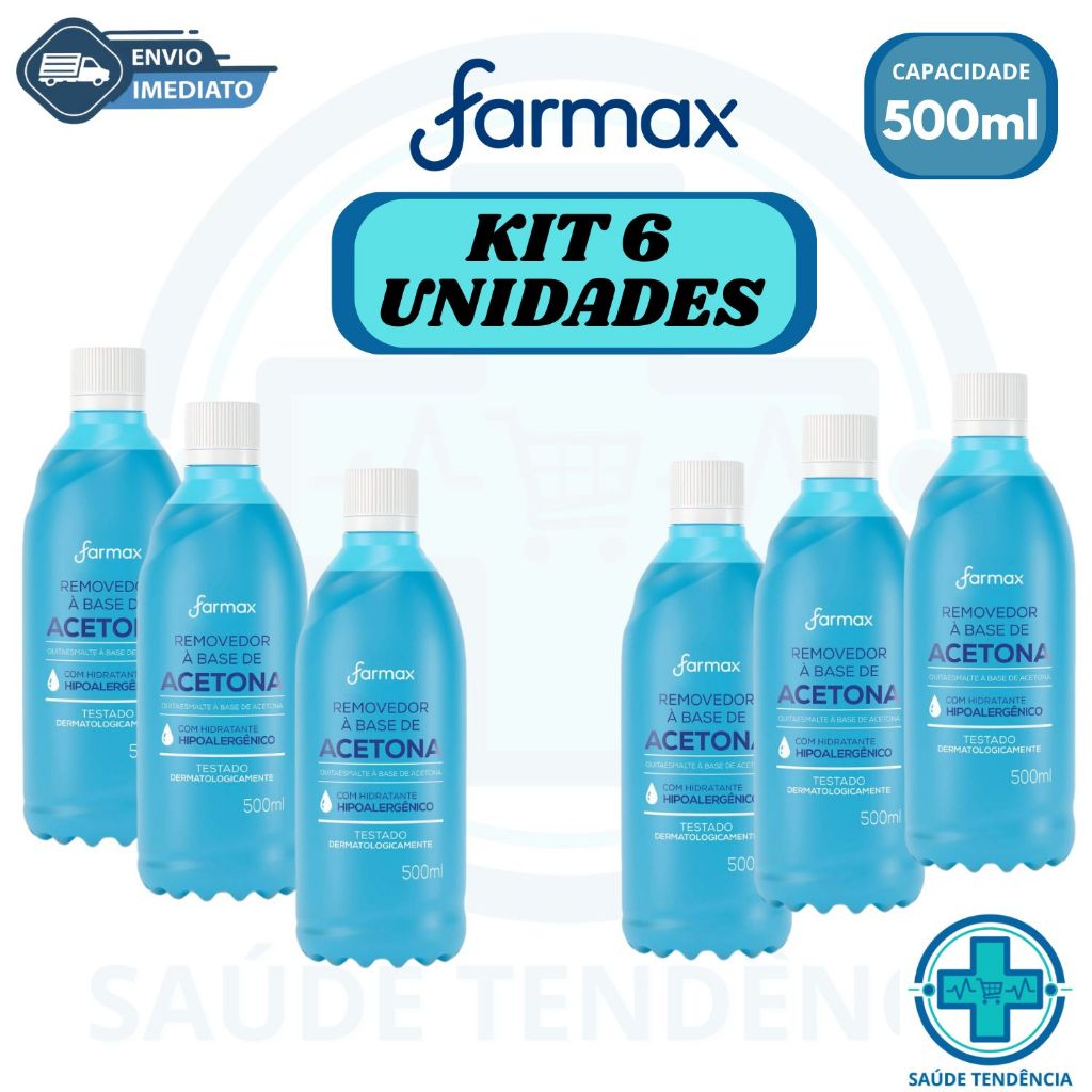 Kit 6 Removedor De Esmaltes Acetona Hidratante Farmax 500ml em Oferta na Shopee