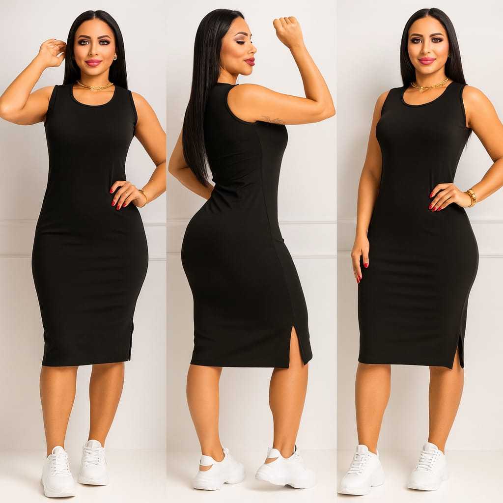 Vestido MIDI Feminina com Fendas nas Lateral e Bolsos Festa Tendência casual elegante