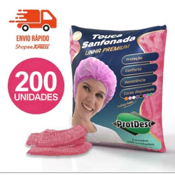200 Touca Descartável Rosa TNT Elástico Duplo Sanfonado