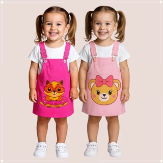 Jardineira Vestido Infantil Menina 2 Peças Camiseta Branca Look Completo Conforto Moda Criança Verão em Oferta na Shopee