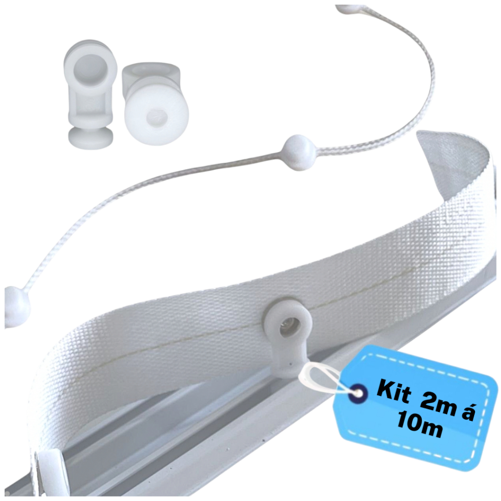 Kit Fita Wave Regular 10x10 + Deslizantes Botão Smart + Cordão Limitador Ondas Perfeitas - 2 até 10m