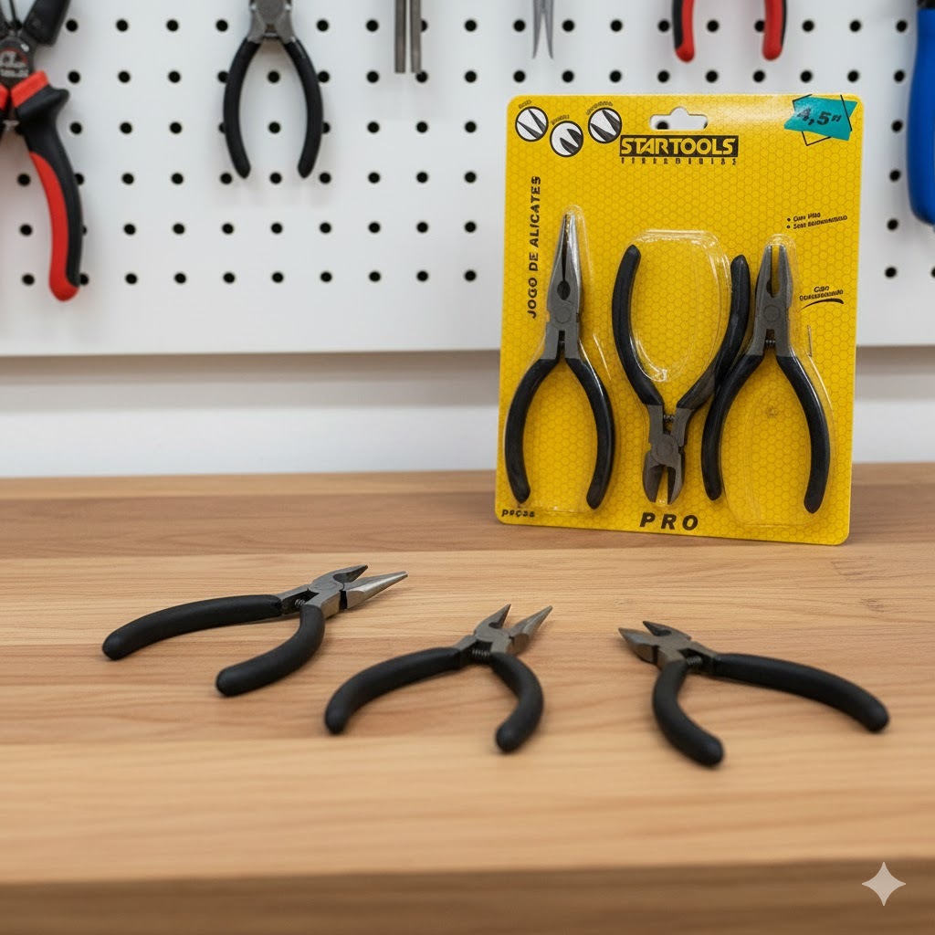 Kit 3 Mini Alicates 4,5” com Mola - Artesanato, Bijuterias e Reparos - Compactos, Resistentes