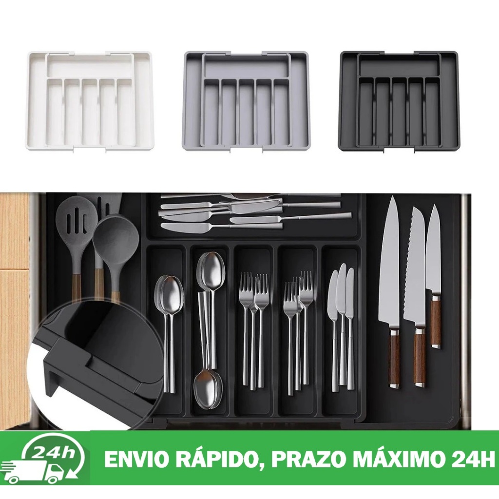 Organizador De Gavetas Ajustável para Cozinha, Utensílios, Talheres, Garfos, Colher, Facas