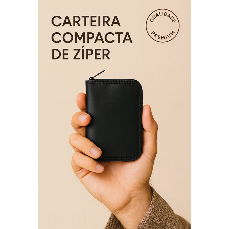 Carteira Compacta com Zíper Masculina e Feminina – 3 Porta Cartões, Porta CNH, Notas e Documentos