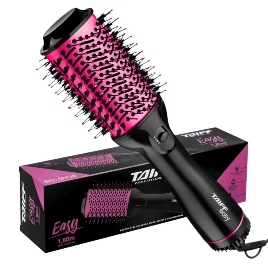 Escova Secadora Alisadora e Modeladora Taiff Easy Pink 1200W 3 em 1 Potente e Compacta 127V Original
