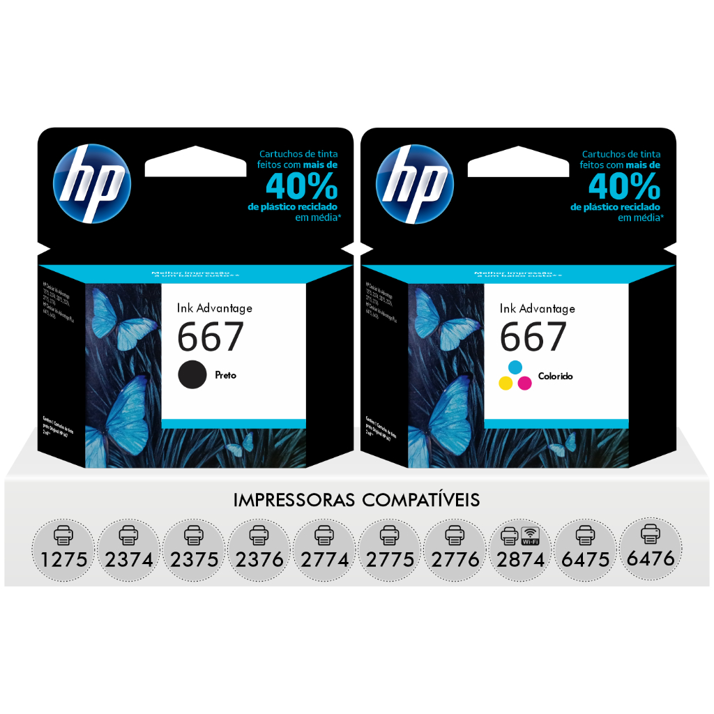 Kit Cartuchos Hp 667 Preto Color 1275 2376 2775 2776 2874 6475