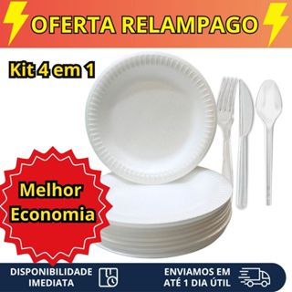 Kit Descartável Prato de Isopor + Garfo + Faca + Colher - 25 á 200 unidades em Oferta na Shopee