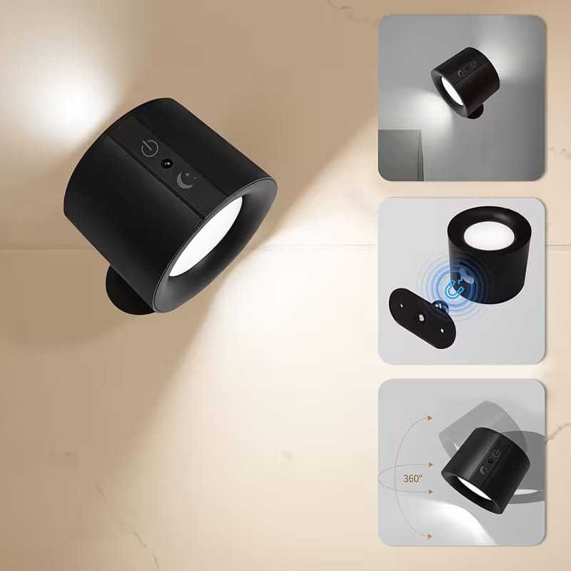 Concha de Parede LED Sem Fio Recarregável 360 ° Rotativo USB Alimentado com Controle Remoto em Oferta na Shopee