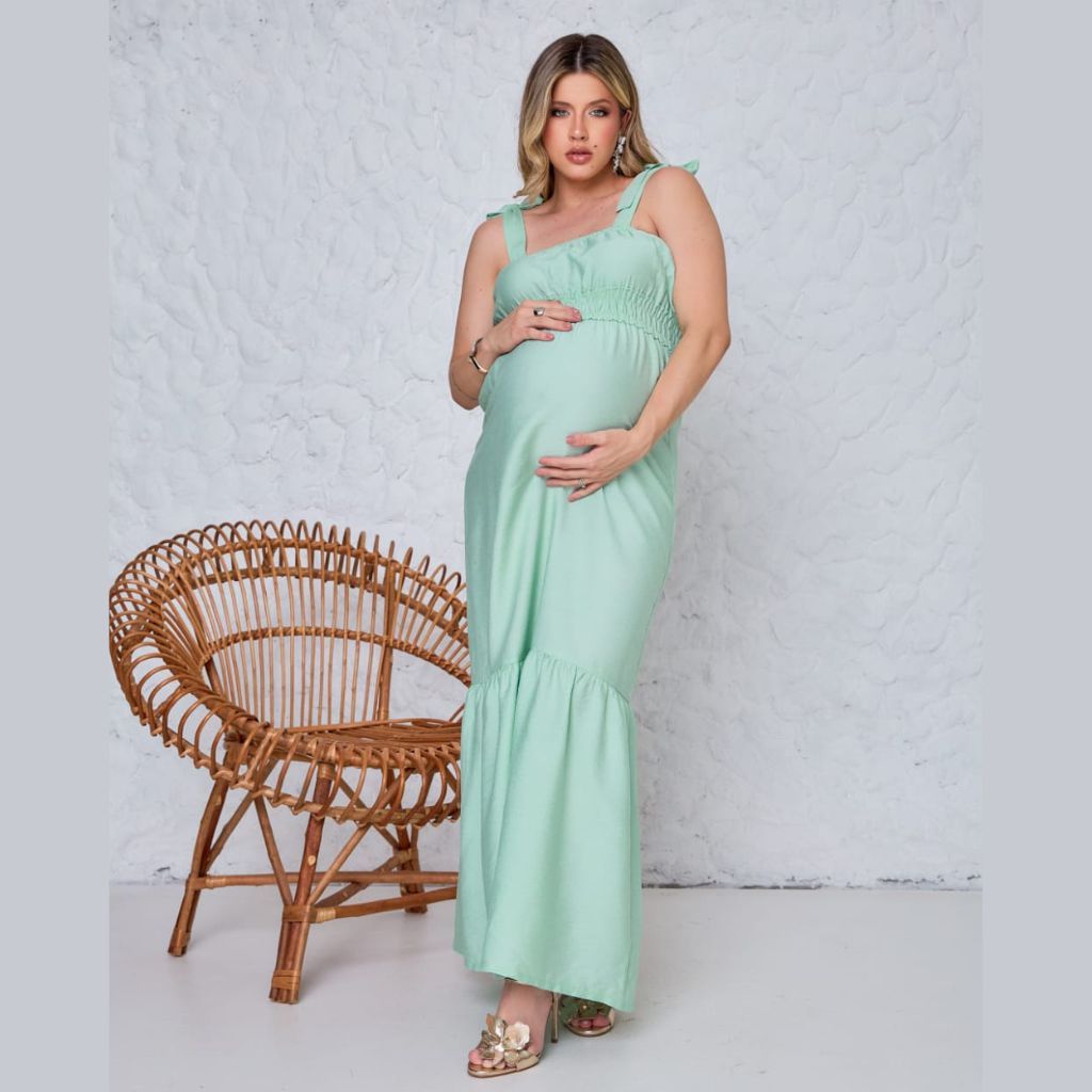 Vestido Gestante Longo com Alça de Amarração