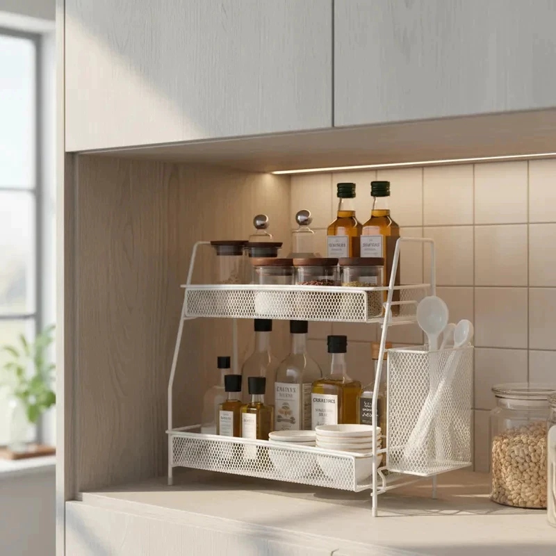Organizador Multiuso 2 Níveis com Bandeja Escritório Banheiro Cozinha Produtos Aramado