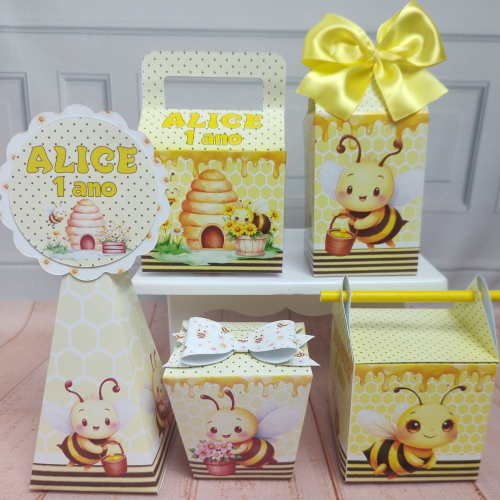 Kit Festa Abelhinha Personalizado | Lembrancinha Abelhinha Pegue e Monte | Caixinhas Personalizadas Infantil