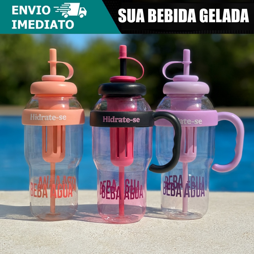 Garrafa de Agua Grande 1300ML Com Canudo Silicone com Filtro e Alça Acrilico Resistente Verao Estilo